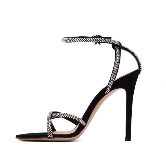 Gianvito Rossi Black Crystal Embellished 120mm Suede Sandals US8.5 NEW - Picture 10 of 11
